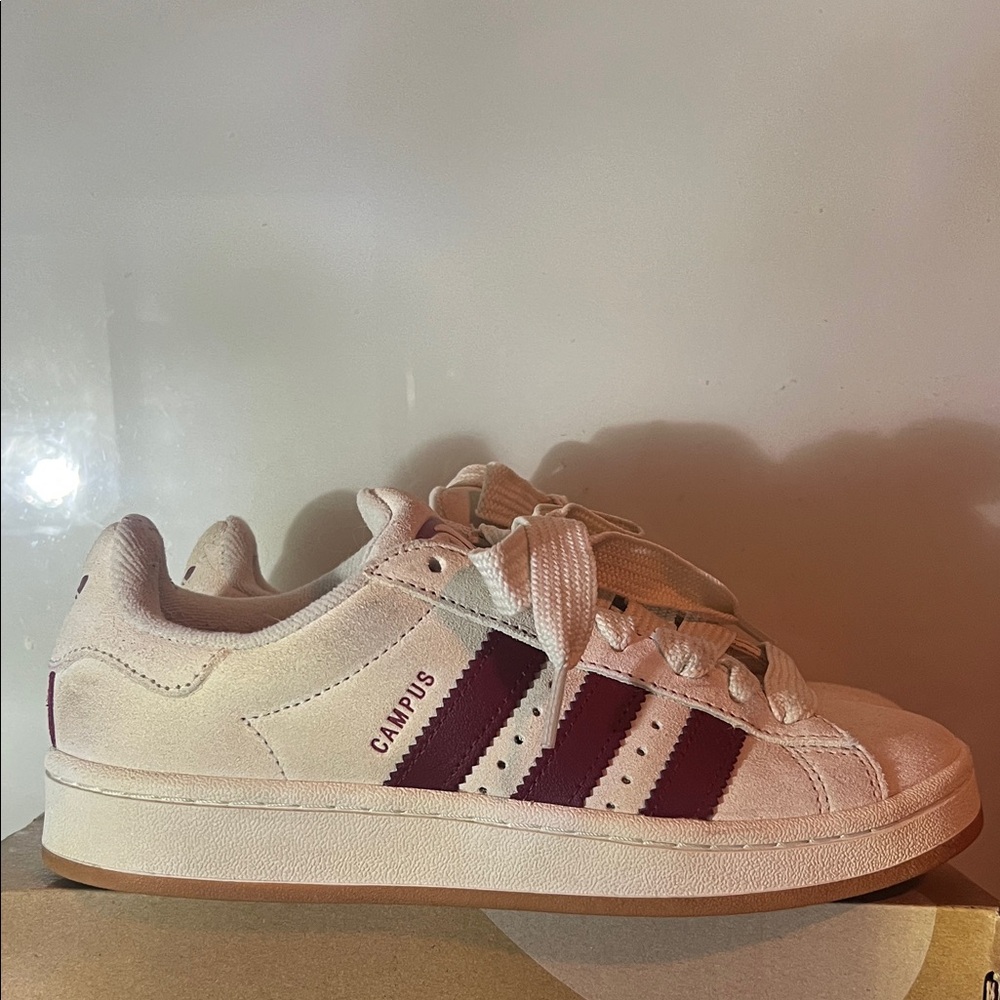 adidas Kids Campus Sneakers in Off-White with Burgundy Stripes